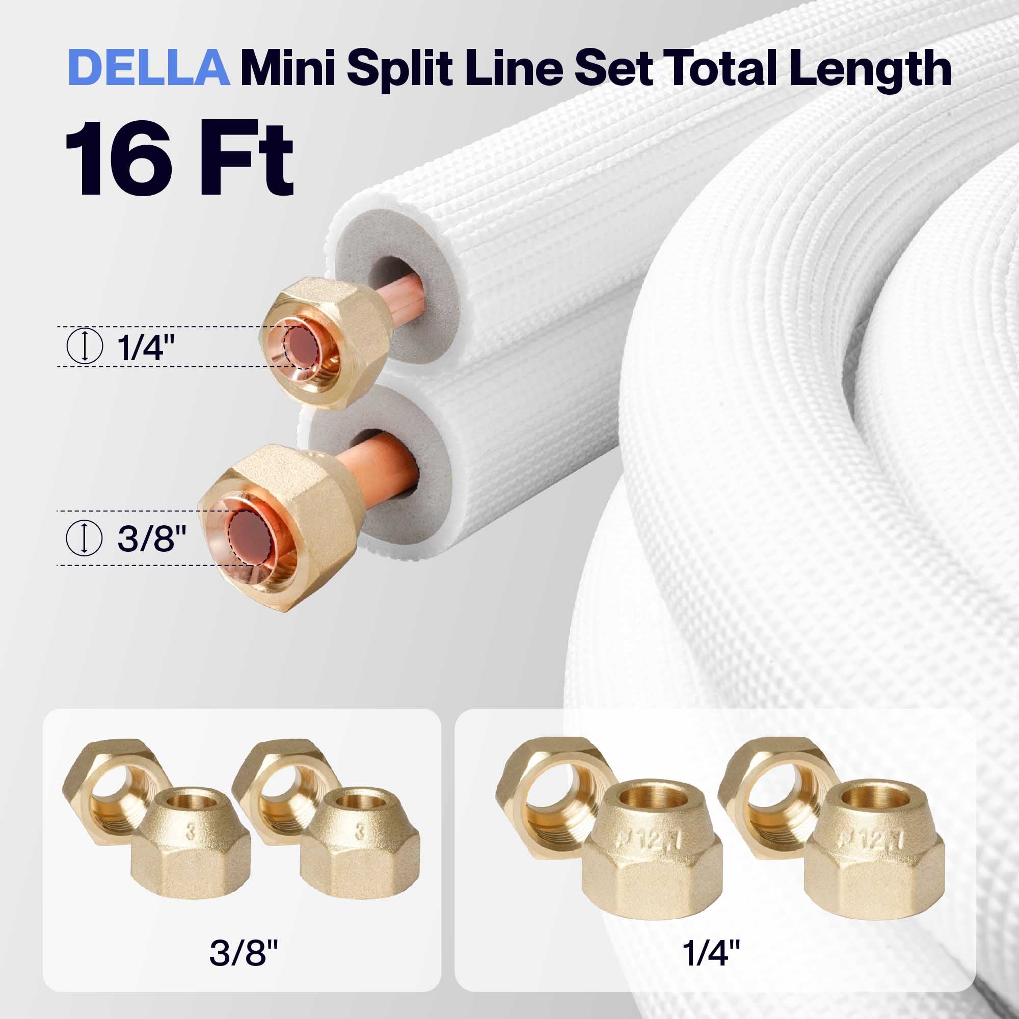 #Size_16FT Line Set 3/8" & 1/4"O.D. Copper Pipes Tubing