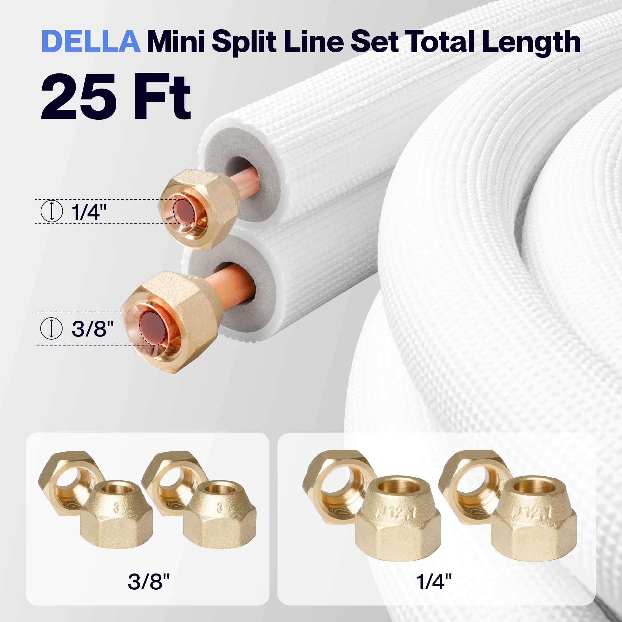 #Size_25FT Line Set 3/8" & 1/4"O.D. Copper Pipes Tubing