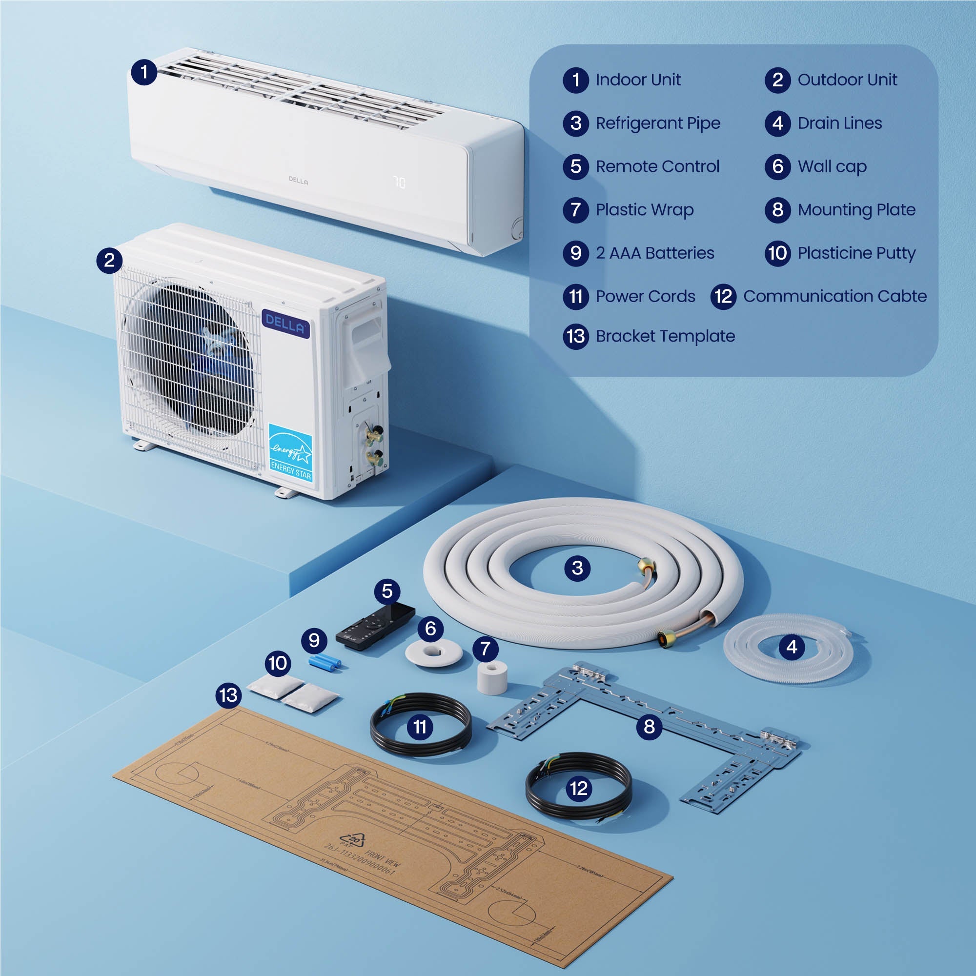 DELLA Serena Series 12000 BTU 22 SEER2 Mini-Split Heat Pump AC - Up to 550 Sq.Ft.