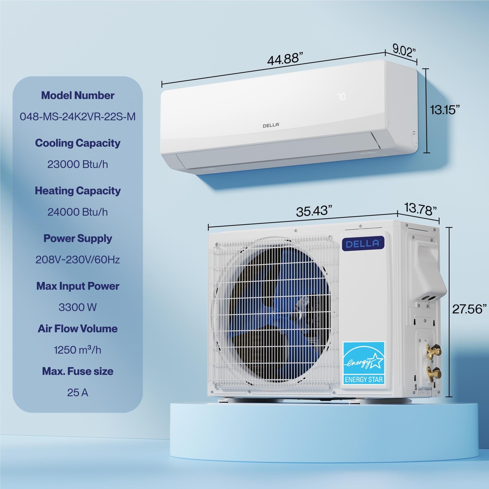 DELLA Serena Series 24000 BTU 22 SEER2 Mini-Split Heat Pump AC - Up to 1500 Sq.Ft.