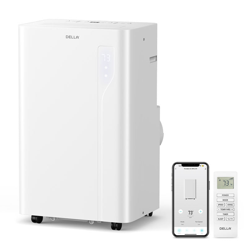 DELLA Velocity Series 14,000 BTU Smart WiFi Enabled Portable AC with Heat/Remote/App Control, Cools Up To 400 Sq. Ft.