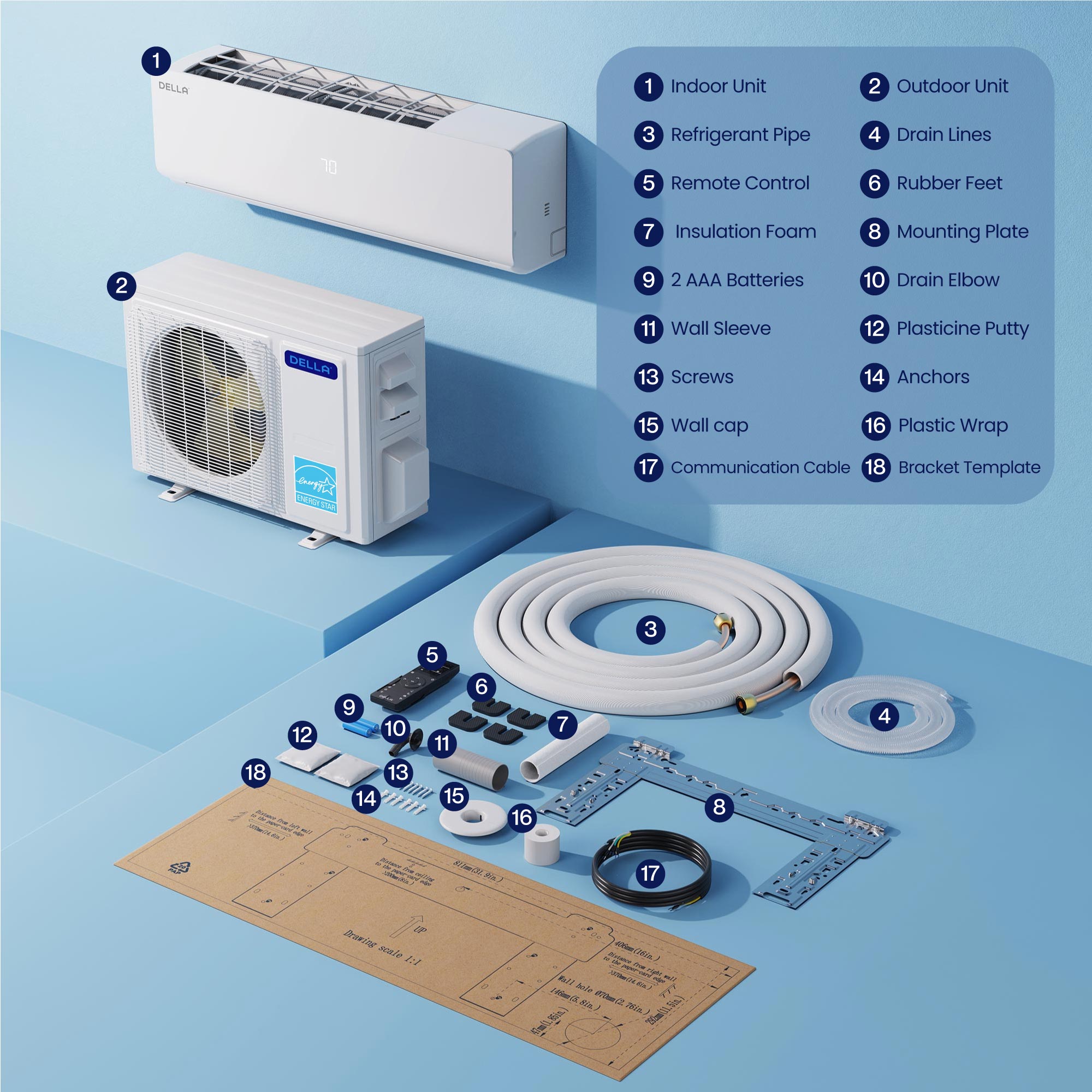 DELLA Vario Series 9000 BTU 19 SEER2 Mini-Split Heat Pump AC (R-454B) - Up to 400 Sq.Ft.