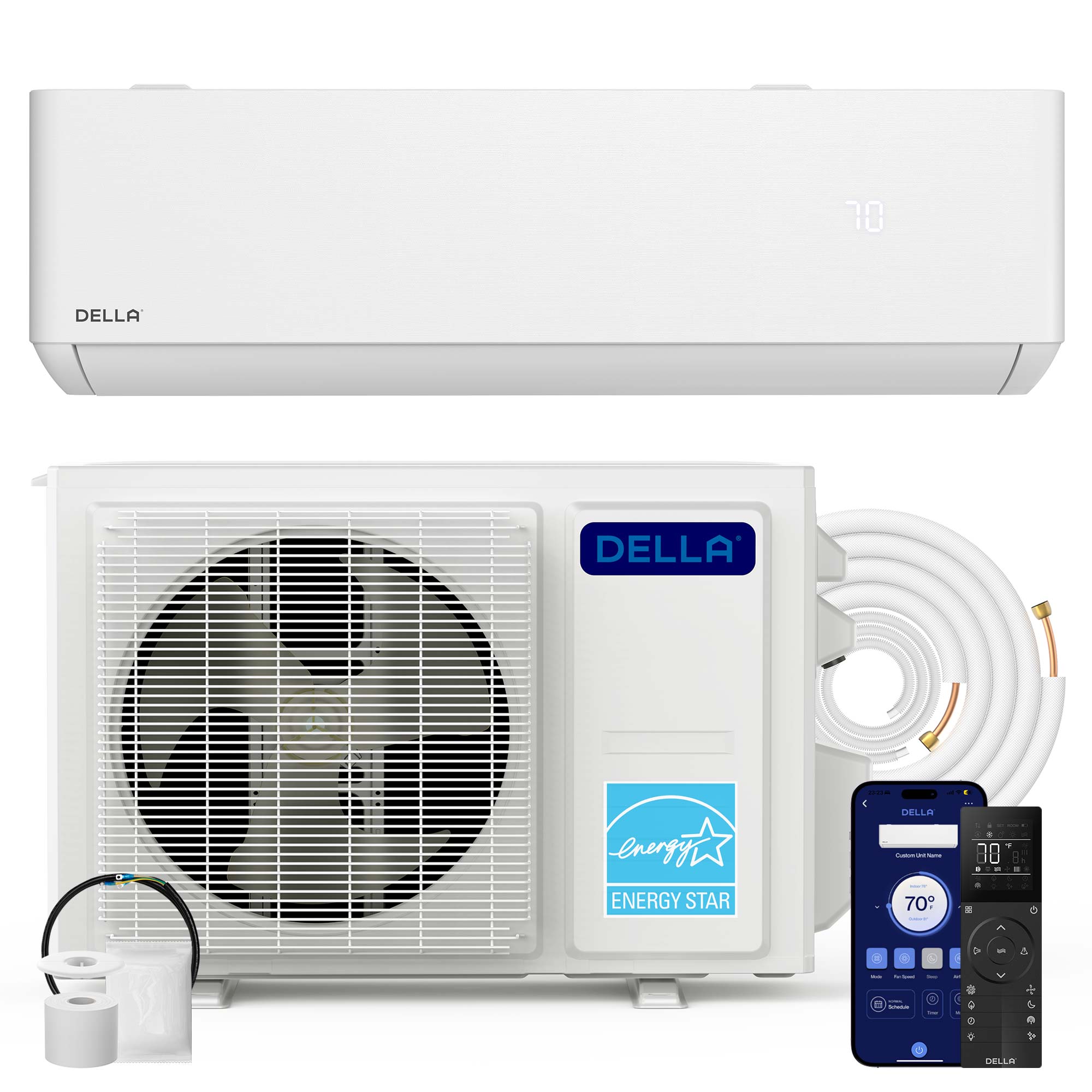 DELLA Optima Series 18000 BTU 23 SEER2 Ultra Heat Mini-Split AC - Up to 1000 Sq.Ft.
