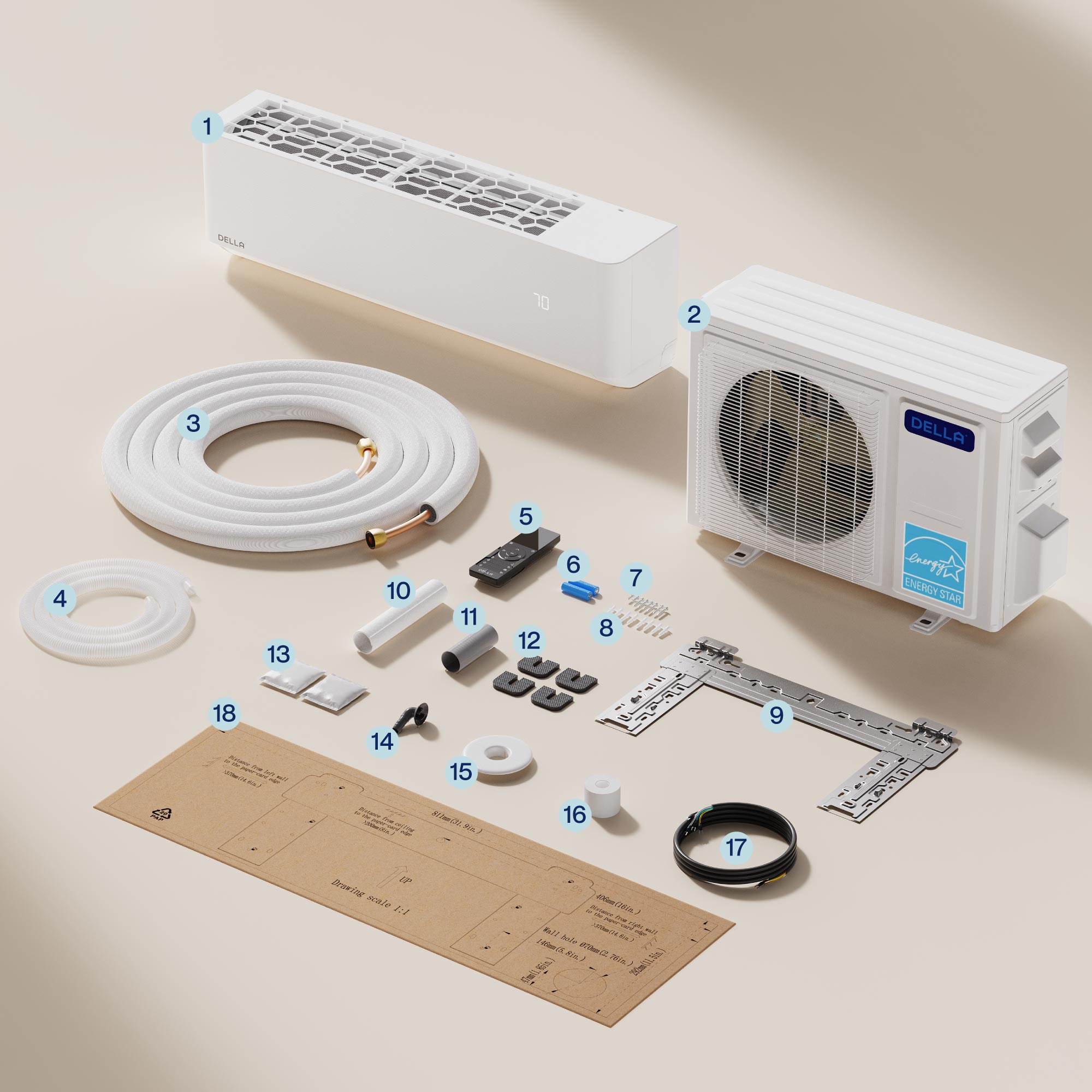 DELLA Optima Series 12000 BTU 24 SEER2 Ultra Heat Mini Split AC  - Up to 550 Sq.Ft.