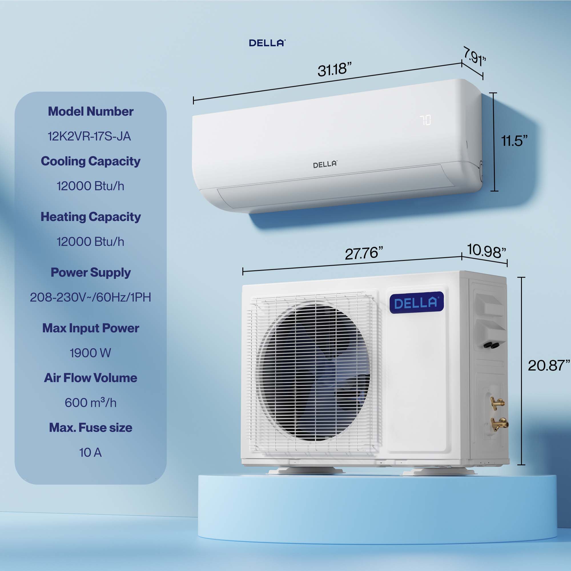 Motto Series 12000 BTU SEER2 17 Mini-Split Heat Pump AC - Up to 550 Sq.Ft.