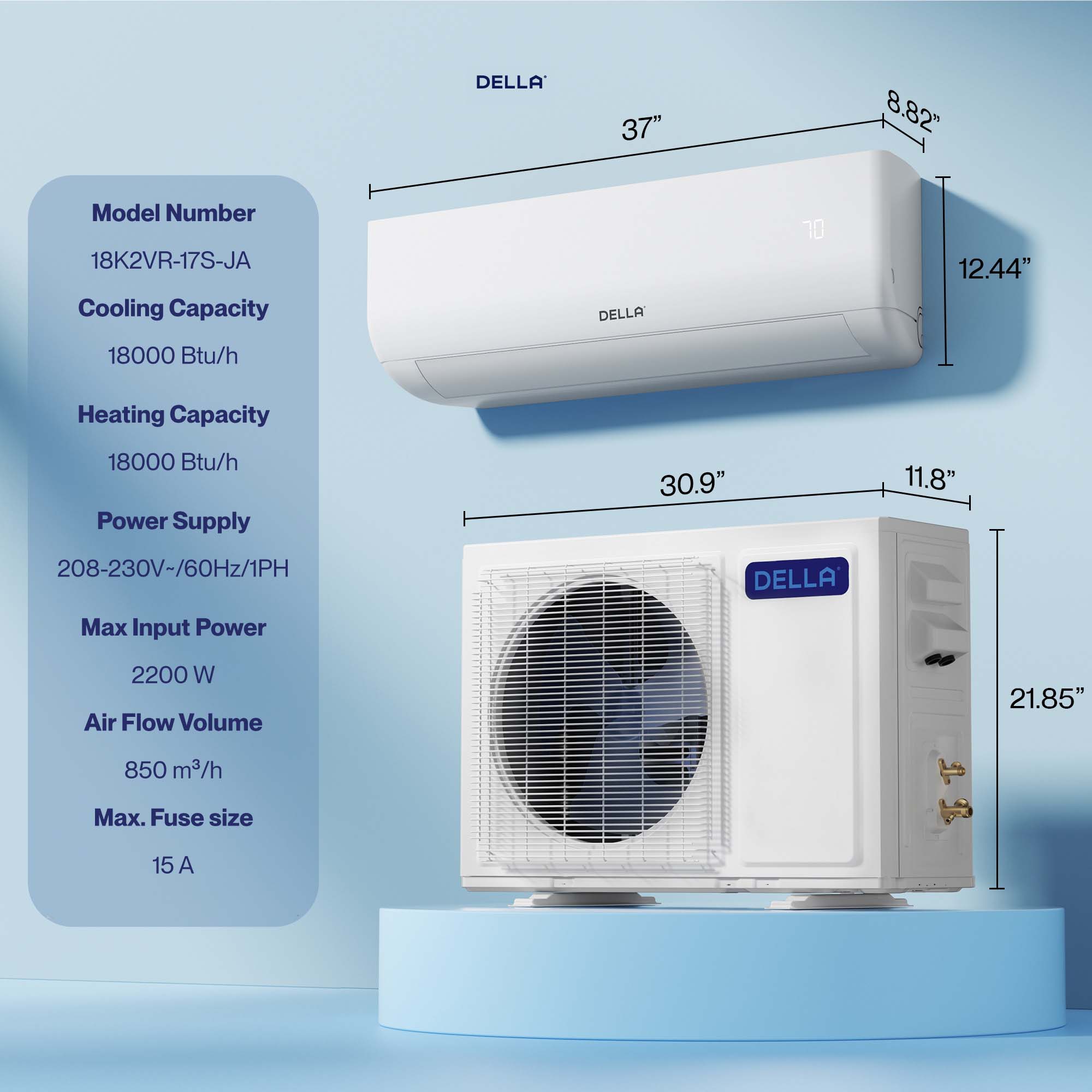 Motto Series 18000 BTU SEER2 17 Mini-Split Heat Pump AC - Up to 1000 Sq.Ft.