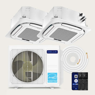 DELLA 18000 BTU Dual Zone Ceiling Cassette Mini Split AC (9K + 12K) - Up to 950 Sq.Ft.