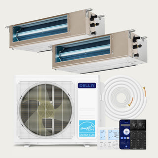 DELLA 17000 BTU Dual Zone Concealed Ducted Mini Split Heat Pump AC (9K + 9K)