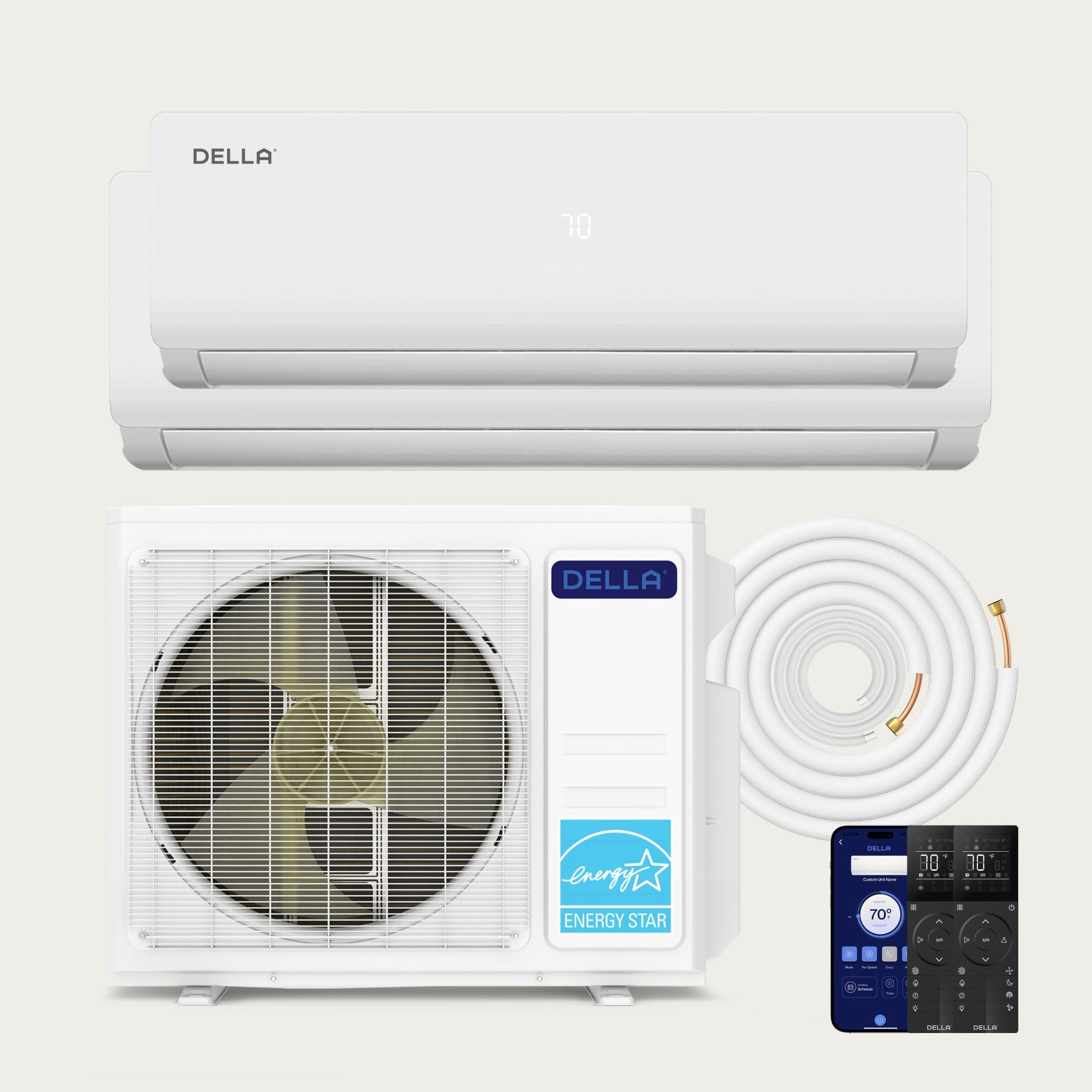 DELLA Vario Series 20000 BTU Dual Zone Mini Split AC with R-454B (9K + 18K) - Up to 1400 Sq.Ft.