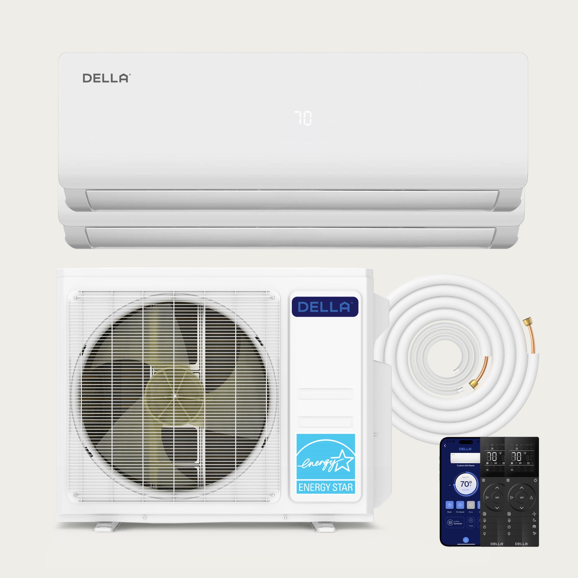 DELLA Vario Series 20000 BTU Dual Zone Mini Split AC with R-454B (9K + 9K) - Up to 800 Sq.Ft.