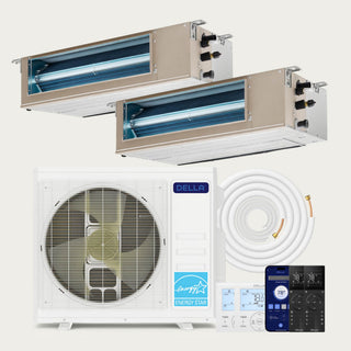 DELLA 27000 BTU Dual Zone Concealed Ducted Mini Split Heat Pump AC (9K + 18K)