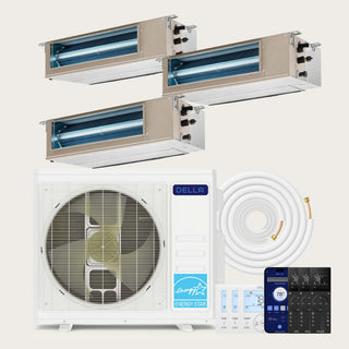 DELLA 27000 BTU Tri-Zone Concealed Ducted Mini Split Heat Pump AC (9K + 9K + 9K)
