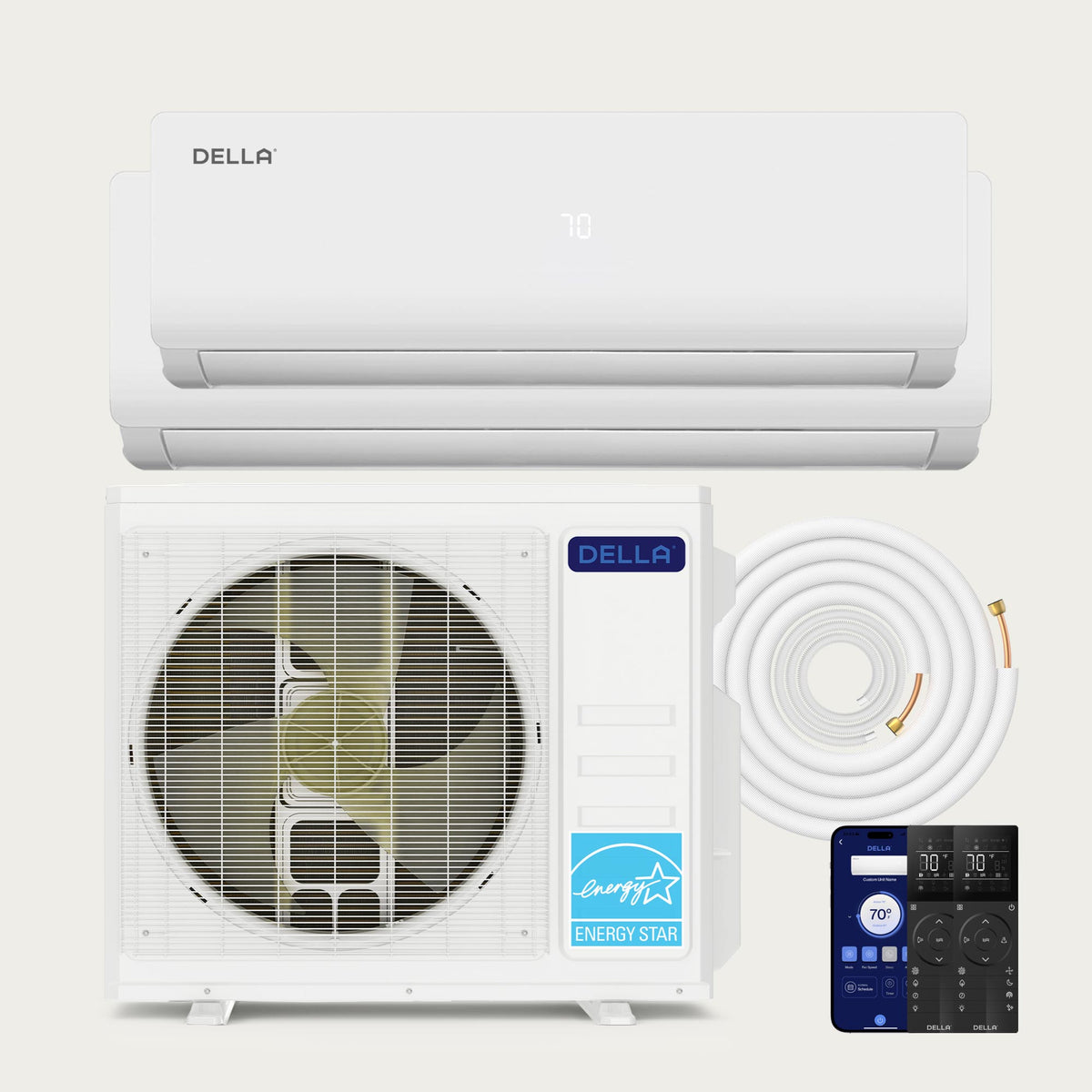 DELLA Vario Series 28000 BTU Dual Zone Mini Split AC with R-454B (9k+18k) -Up to 1400 Sq.Ft.