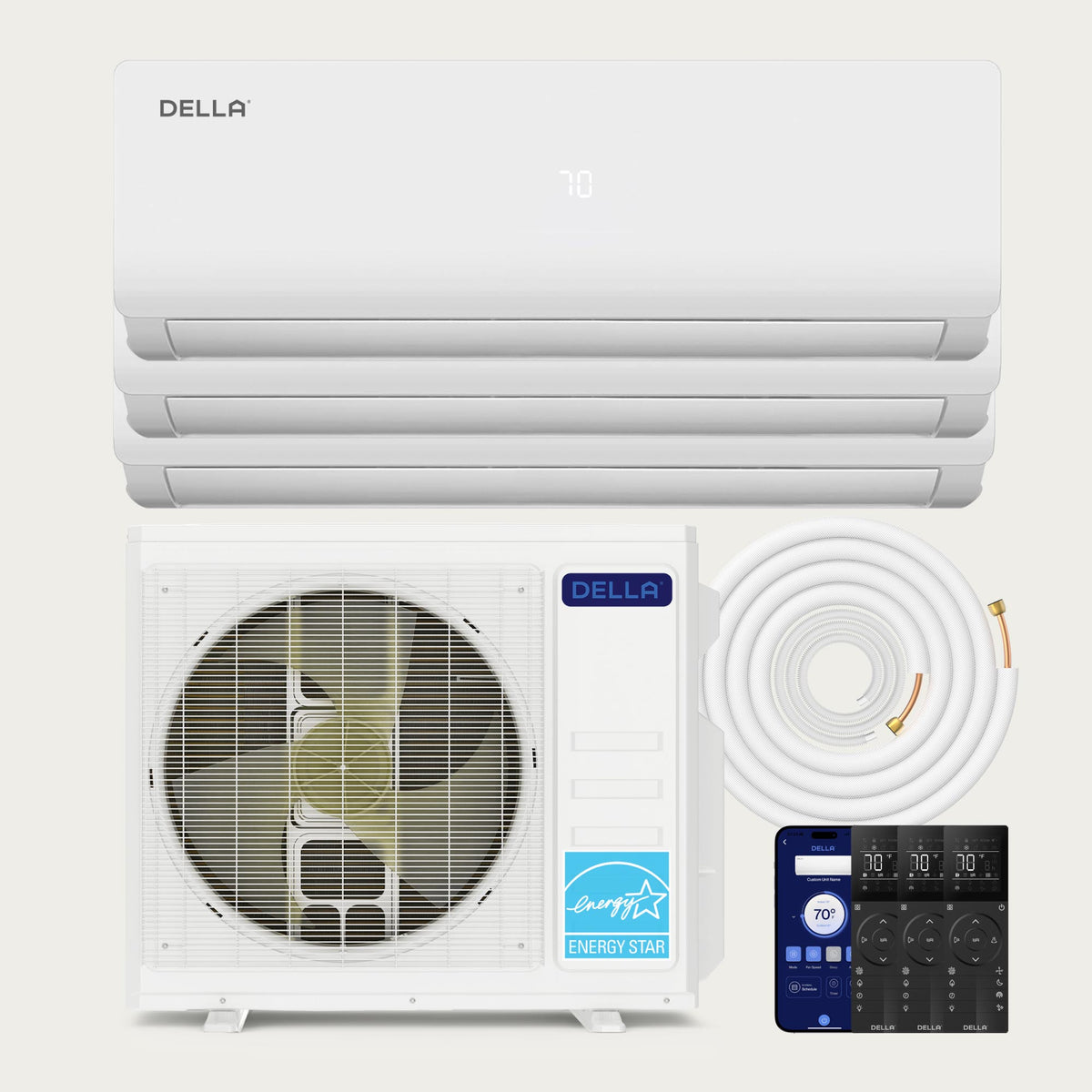 DELLA Vario Series 28000 BTU Tri-Zone Mini Split AC with R-454B (12K+12K+12k) - Up to 1650 Sq.Ft.