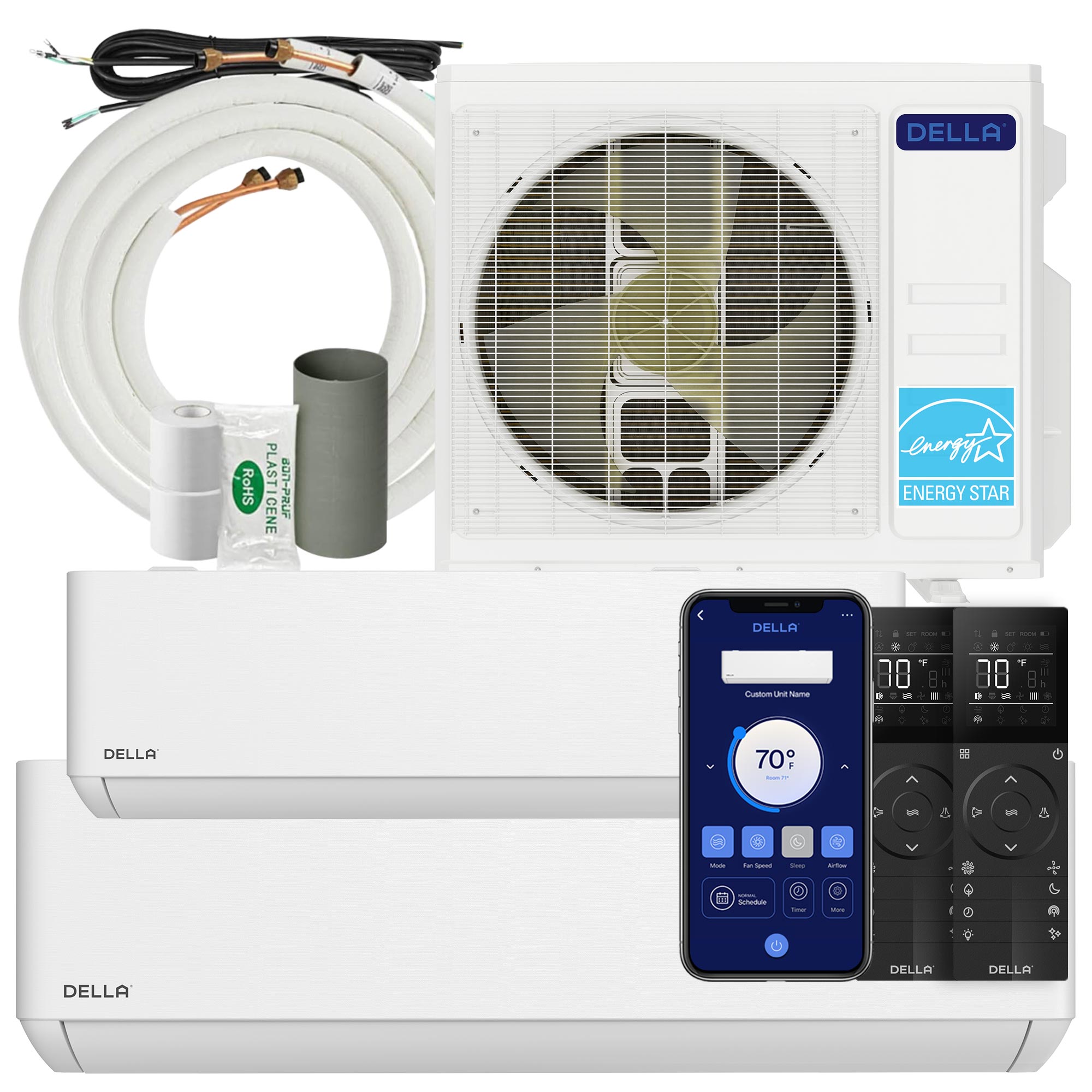 DELLA Optima Series 27000 BTU Dual Zone Mini Split AC with R-454B (12K+18K) - Up to 1550 Sq.Ft.