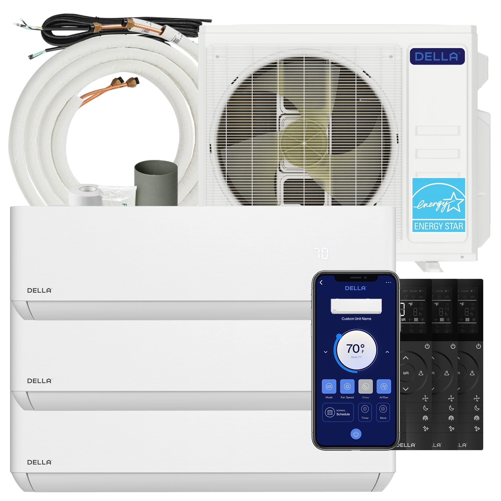 DELLA Optima Series 27000 BTU Tri-Zone Mini Split AC with R-454B (12K+12K+12k) - Up to 1650 Sq.Ft.