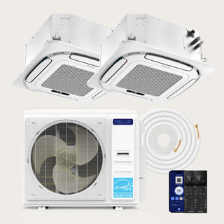 DELLA 35000 BTU Dual Zone Ceiling Cassette Mini Split AC (18K+23K) - Up to 2500 Sq.Ft.