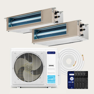 DELLA 27000 BTU Dual Zone Concealed Ducted Mini Split Heat Pump AC (12K + 18K)
