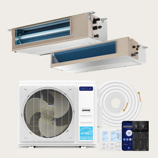 DELLA 34000 BTU Dual Zone Concealed Ducted Mini Split Heat Pump AC (12K + 24K)