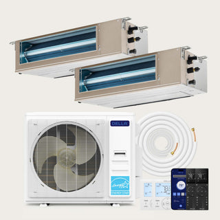 DELLA 34000 BTU Dual Zone Concealed Ducted Mini Split Heat Pump AC (18K + 18K)