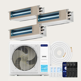 DELLA 34000 BTU Tri-Zone Concealed Ducted Mini Split Heat Pump AC (9K + 12K + 18K)