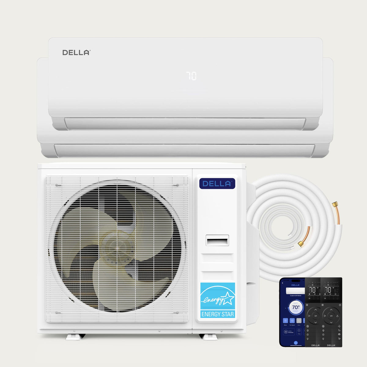 DELLA Vario Series 35000 BTU Dual Zone Mini Split AC with R-454B (12K+24K) - Up to 2050 Sq.Ft.