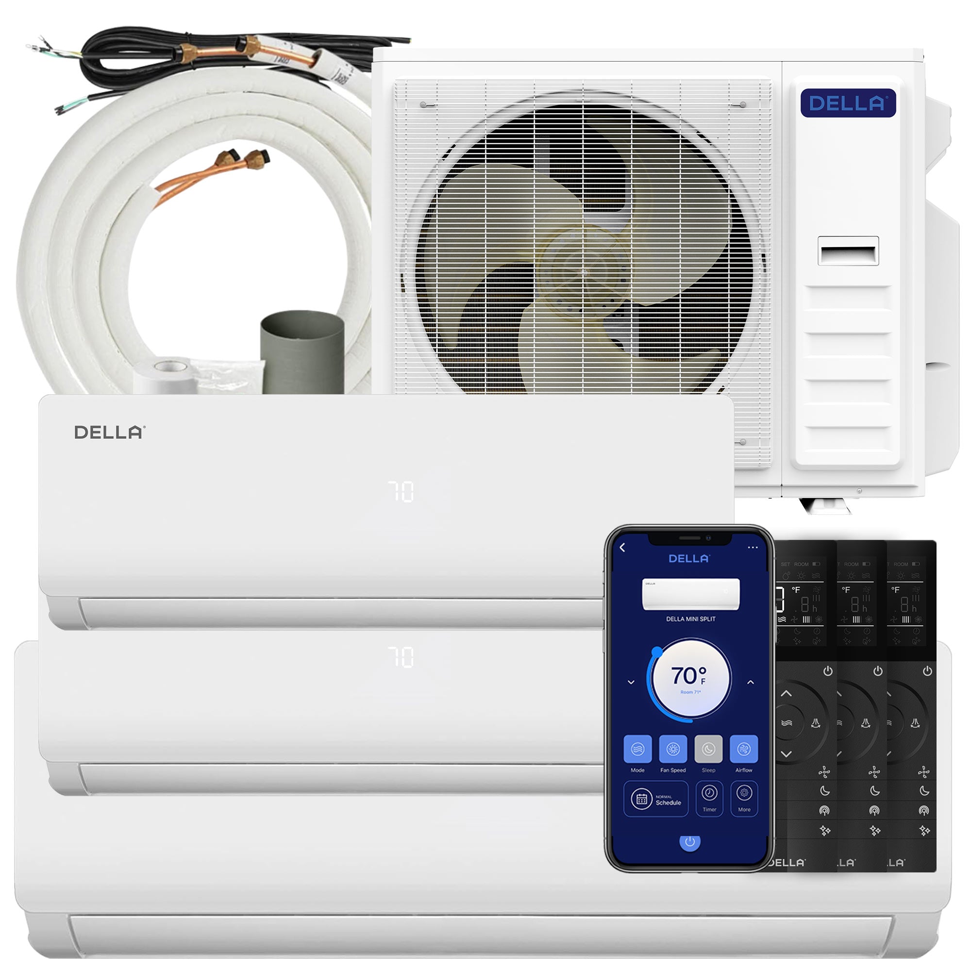DELLA Vario Series 35000 BTU Tri-Zone Mini Split AC with R-454B (9K+9K+18K) - Up to 1800 Sq.Ft.
