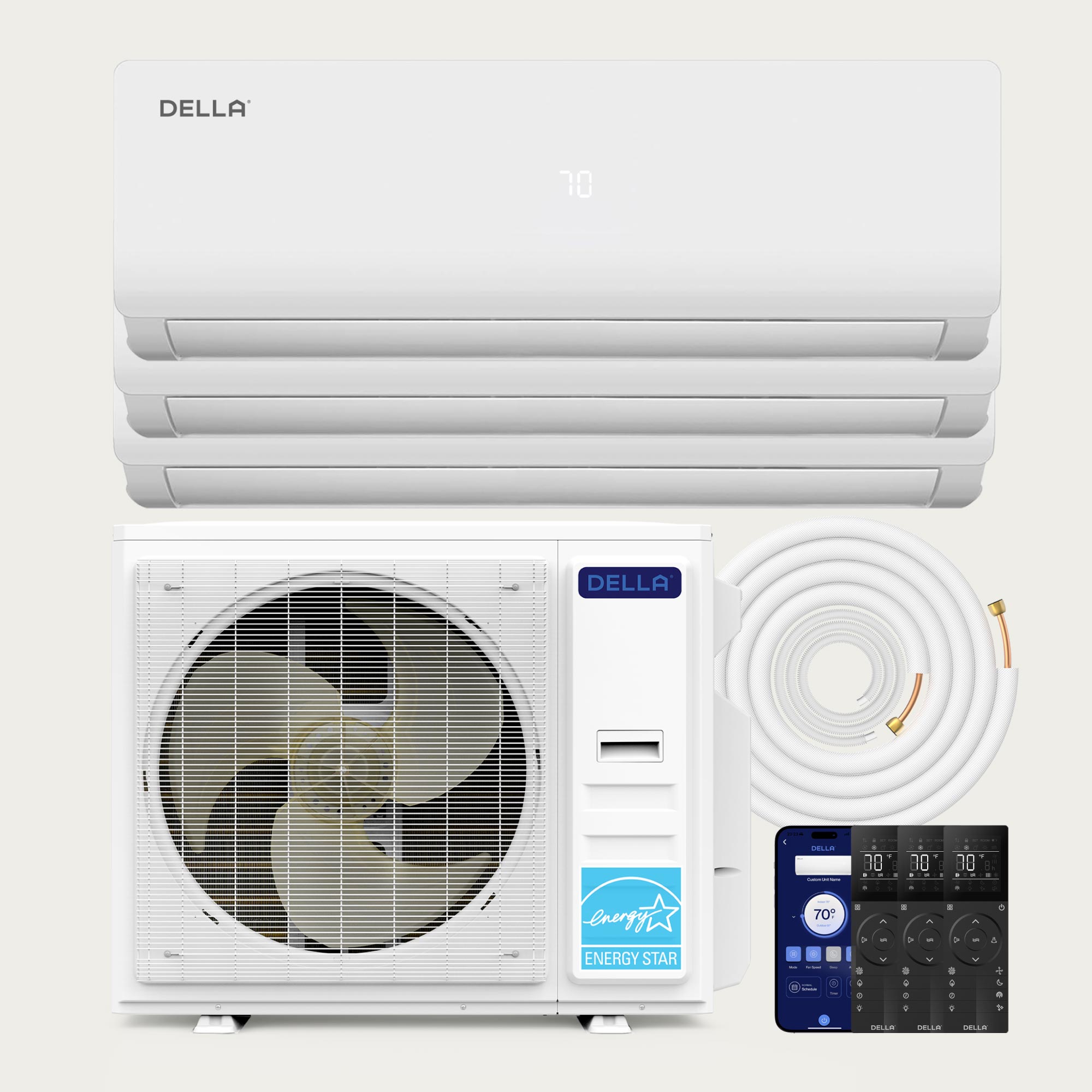 DELLA Vario Series 35000 BTU Tri-Zone Mini Split AC with R-454B (9K+12K+12K) - Up to 1500 Sq.Ft.