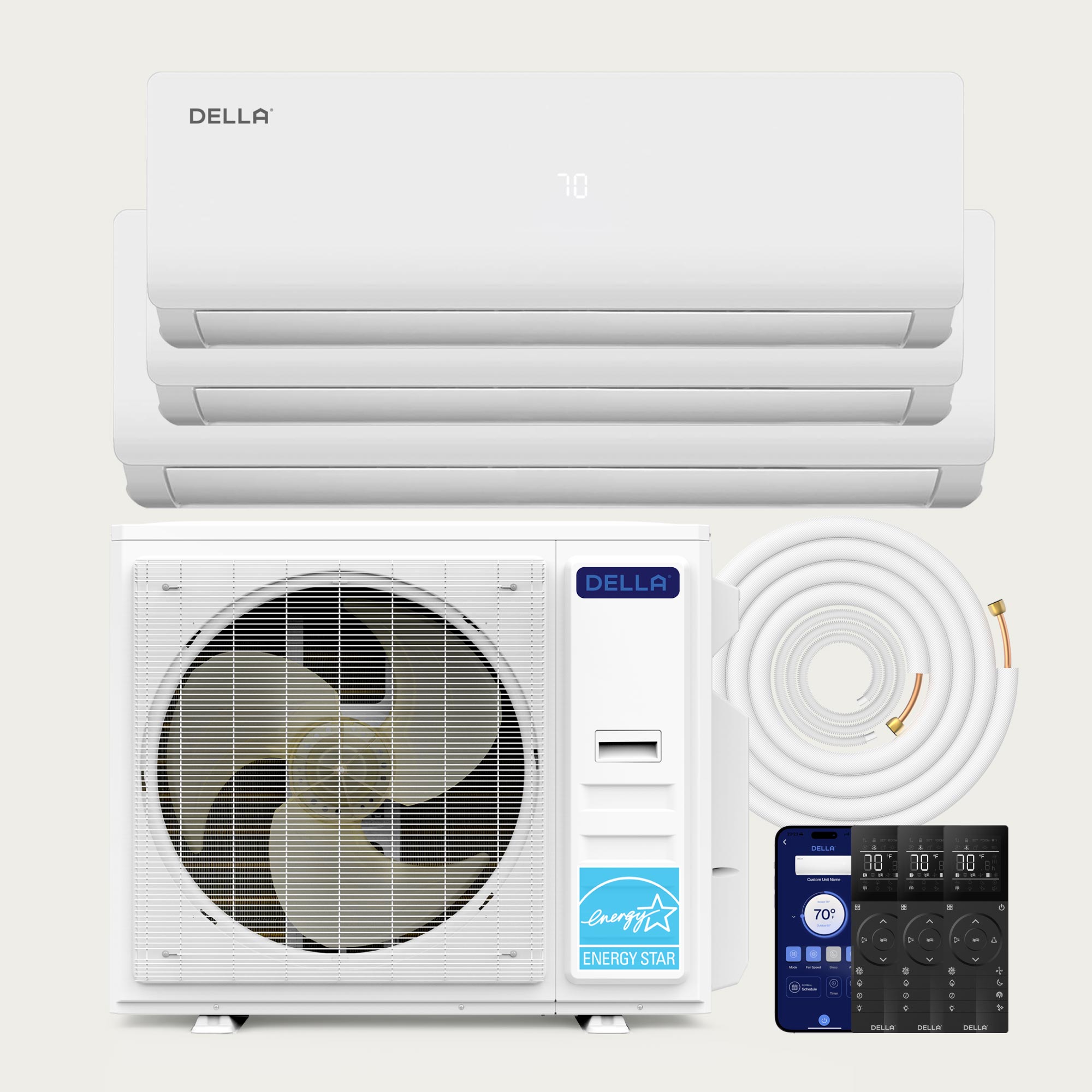 DELLA Vario Series 35000 BTU Tri-Zone Mini Split AC with R-454B (9K+9K+18K) - Up to 1800 Sq.Ft.