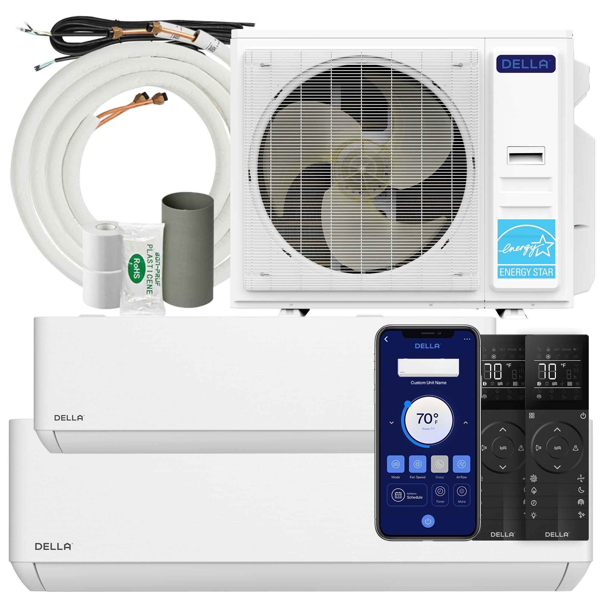 DELLA Optima Series 35000 BTU Dual Zone Mini Split AC with R-454B (18K+23K) - Up to 2500 Sq.Ft.