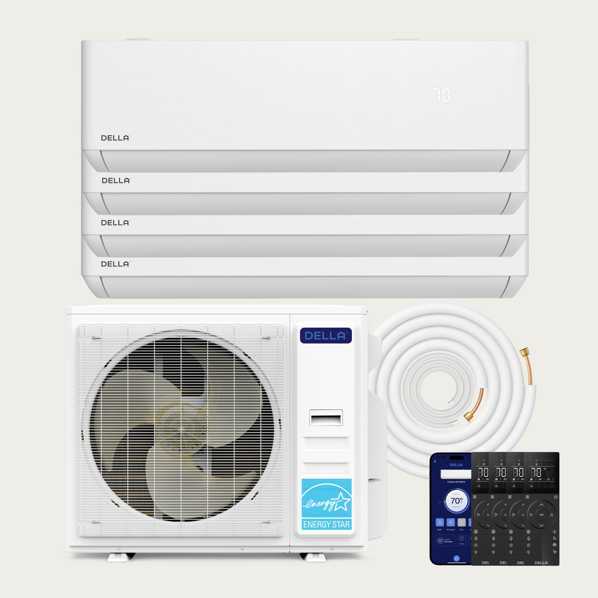 DELLA Optima Series 35000 BTU Quad Zone Mini Split AC with R-454B (9K+9K+12k+12k) - Up to 1900 Sq.Ft.