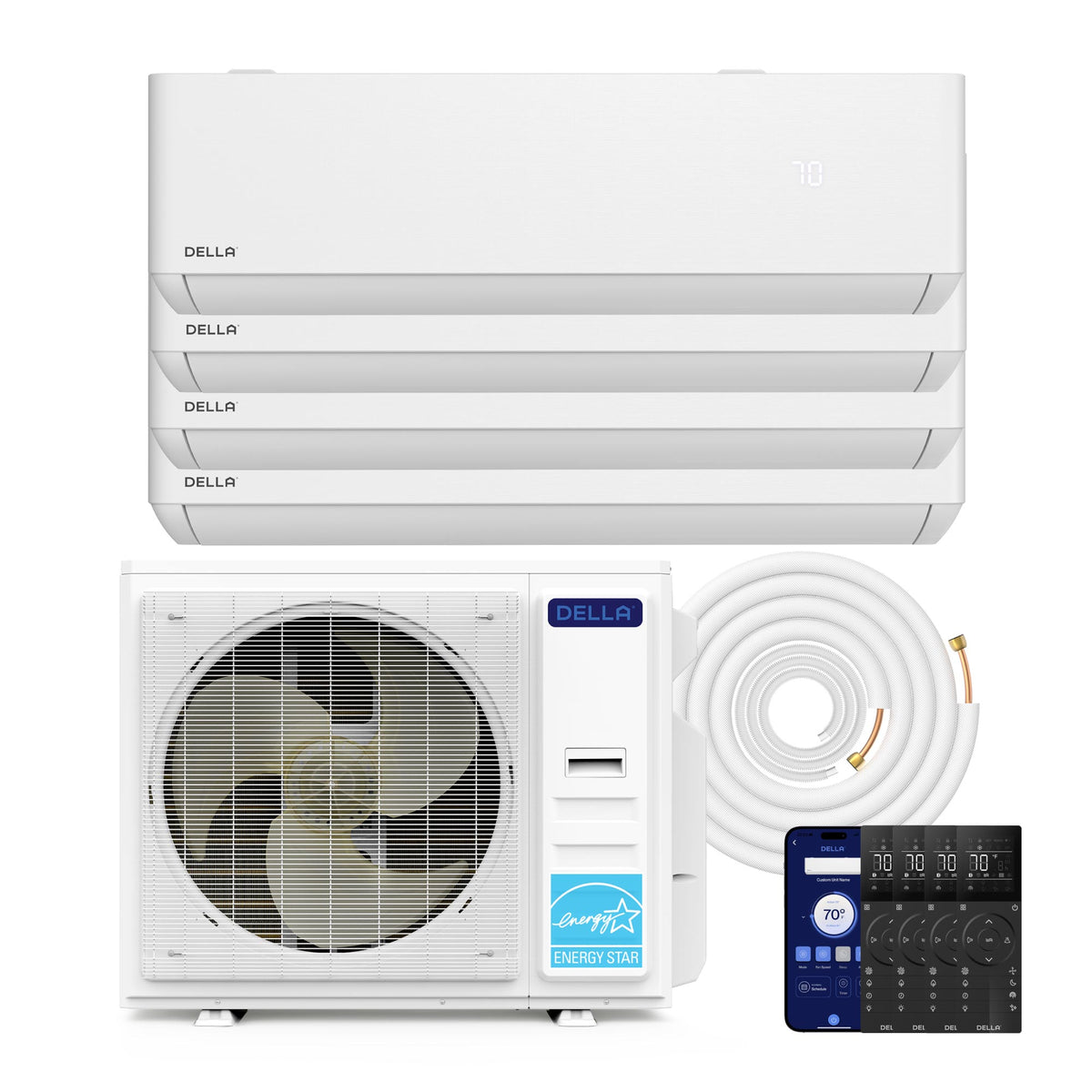 DELLA Optima Series 35000 BTU Quad Zone Mini Split AC with R-454B (9K+9K+9k+12k) - Up to 1750 Sq.Ft.