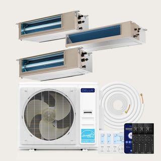 DELLA 41000 BTU Tri-Zone Concealed Ducted Mini Split Heat Pump AC (12K + 12K + 24K)