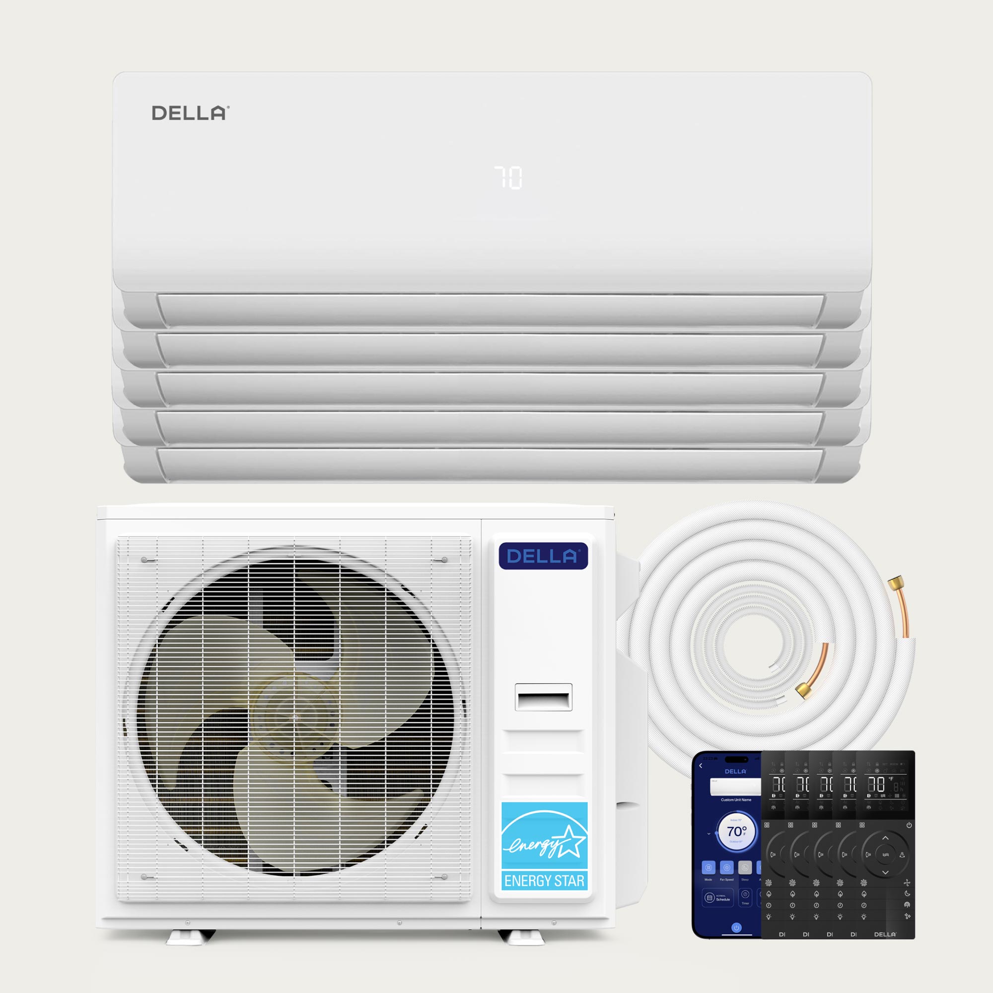 DELLA Vario Series 45000 BTU Five Zone Mini Split AC with R-454B (12K+12K+12k+12K+12k) - Up to 2750 Sq.Ft.