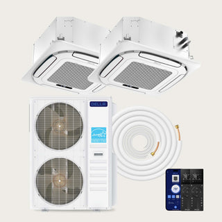 DELLA 48000 BTU Dual Zone Ceiling Cassette Mini Split AC (24K + 24K) - Up to 3000 Sq. Ft.