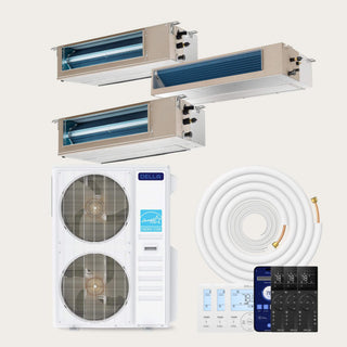 DELLA 48000 BTU Tri-Zone Concealed Ducted Mini Split Heat Pump AC (9K + 18K + 24K)