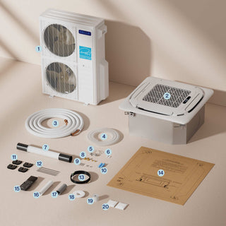 DELLA 48000 BTU Five Zone Ceiling Cassette Mini Split AC (9K + 9K + 9K + 9K + 9K) - Up to 2000 Sq. Ft.