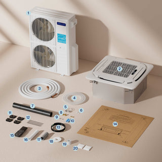 DELLA 48000 BTU Dual Zone Ceiling Cassette Mini Split AC (24K + 24K) - Up to 3000 Sq. Ft.