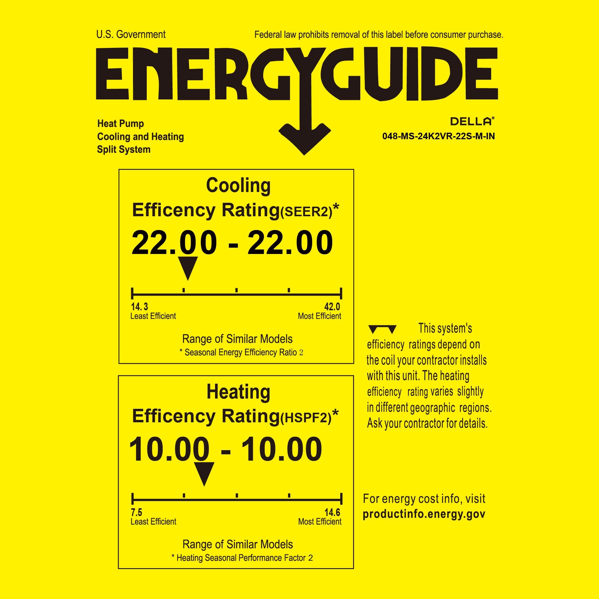 DELLA Serena Series 24000 BTU 22 SEER2 Mini-Split Heat Pump AC - Up to 1500 Sq.Ft.
