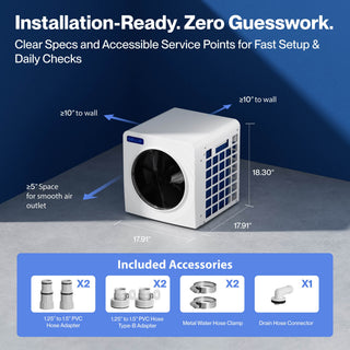 DELLA Omi Spark Series 21,000 BTU Mini Inverter Pool Heat Pump for Pools up to 7,000 Gallons