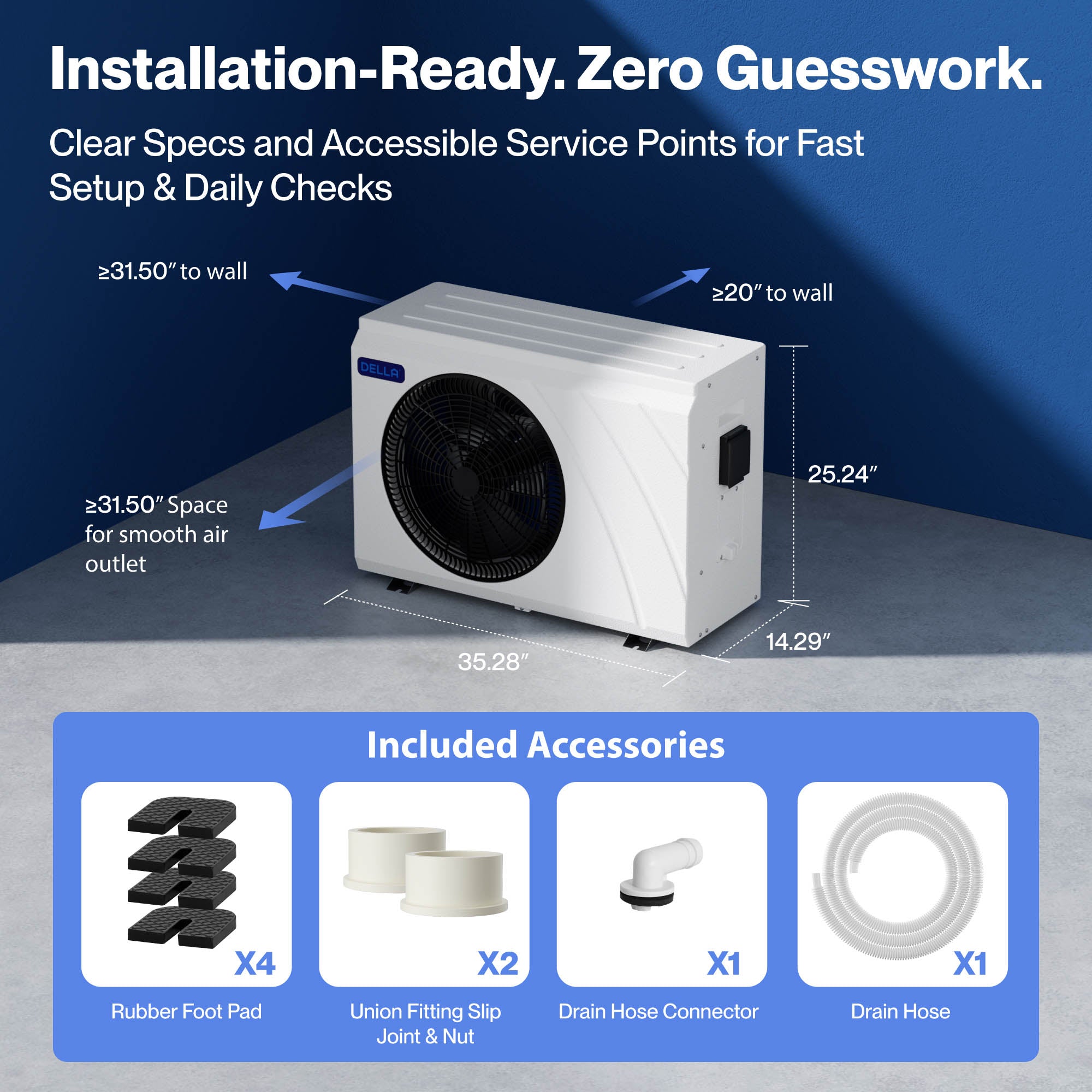 DELLA Omi Edge Series 48,500 BTU Inverter Pool Heat Pump for Pools up to 15,000 Gallons