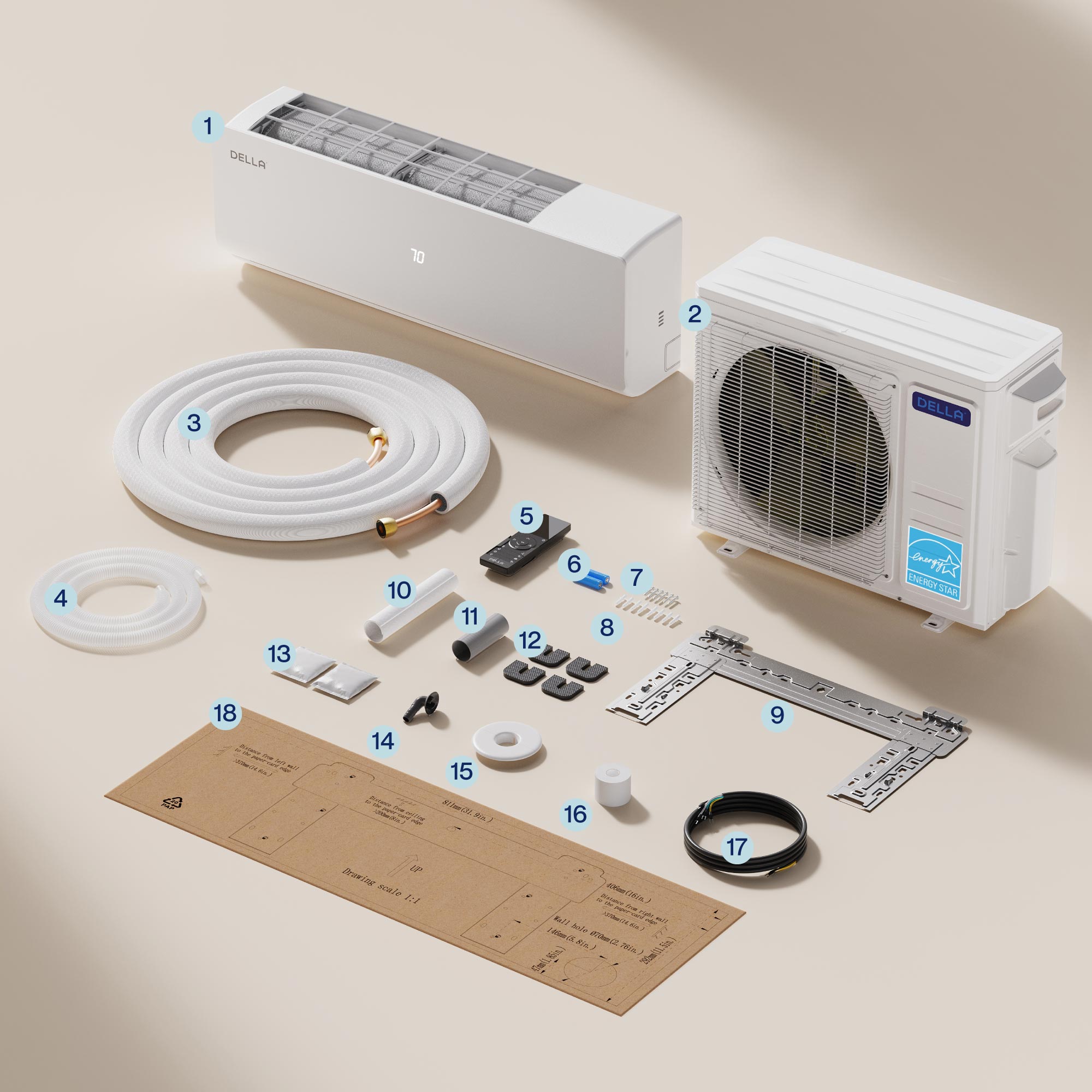 DELLA Vario Series 20000 BTU Dual Zone Mini Split AC with R-454B (12K + 12K) - Up to 1100 Sq.Ft.