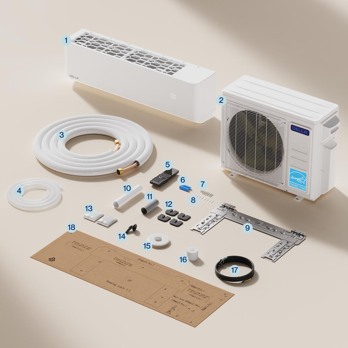 DELLA Optima Series 27000 BTU Tri-Zone Mini Split AC with R-454B (12K+12K+12k) - Up to 1650 Sq.Ft.