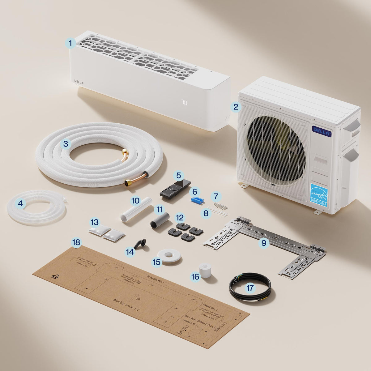DELLA Optima Series 35000 BTU Tri-Zone Mini Split AC with R-454B (9K+9K+12k) - Up to 1350 Sq.Ft.