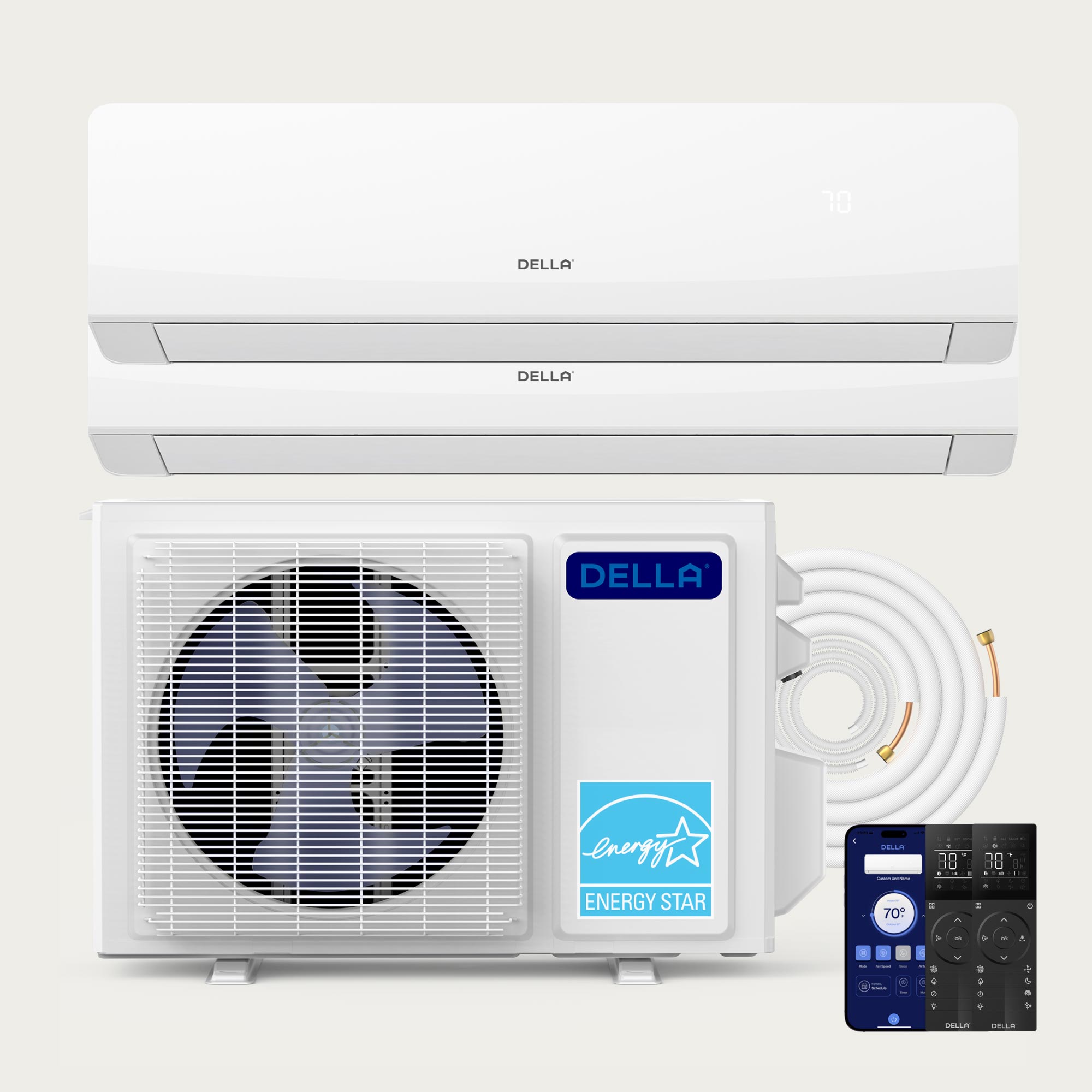 DELLA Serena Series 18000 BTU Dual Zone Mini Split AC (7K + 12K) - Up to 850 Sq.Ft.
